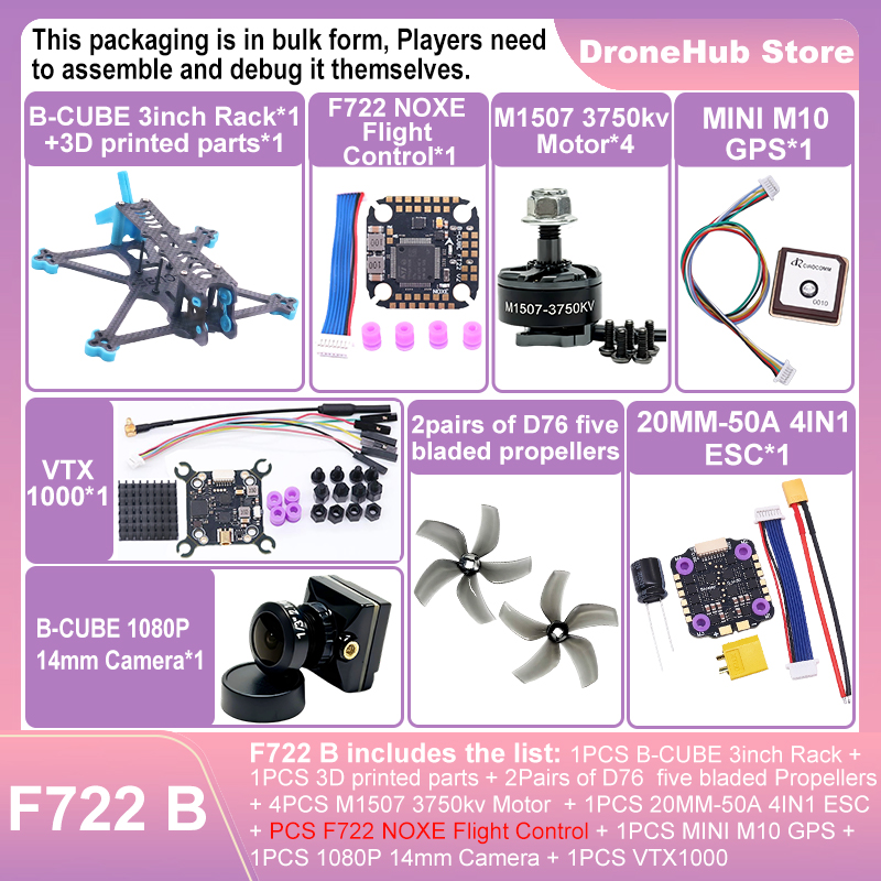 B-CUBE 3 inci FPV Drone Frame  - F722 Flight Controller ulasan dan harga